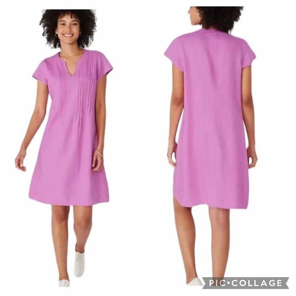 J. Jill love linen lilac purple pin-tuck pleated Camillia shift dress